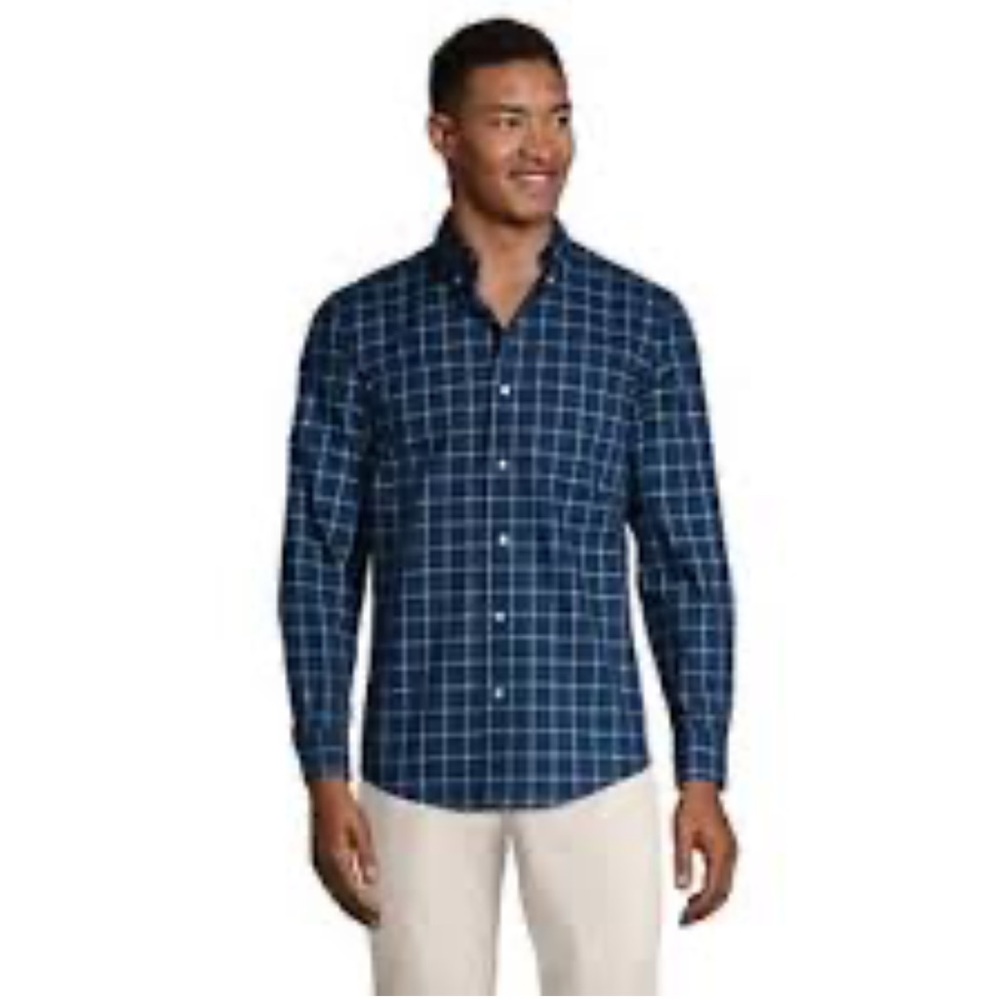 New Men's Blue Plaid Button-Down Shirt. Size L